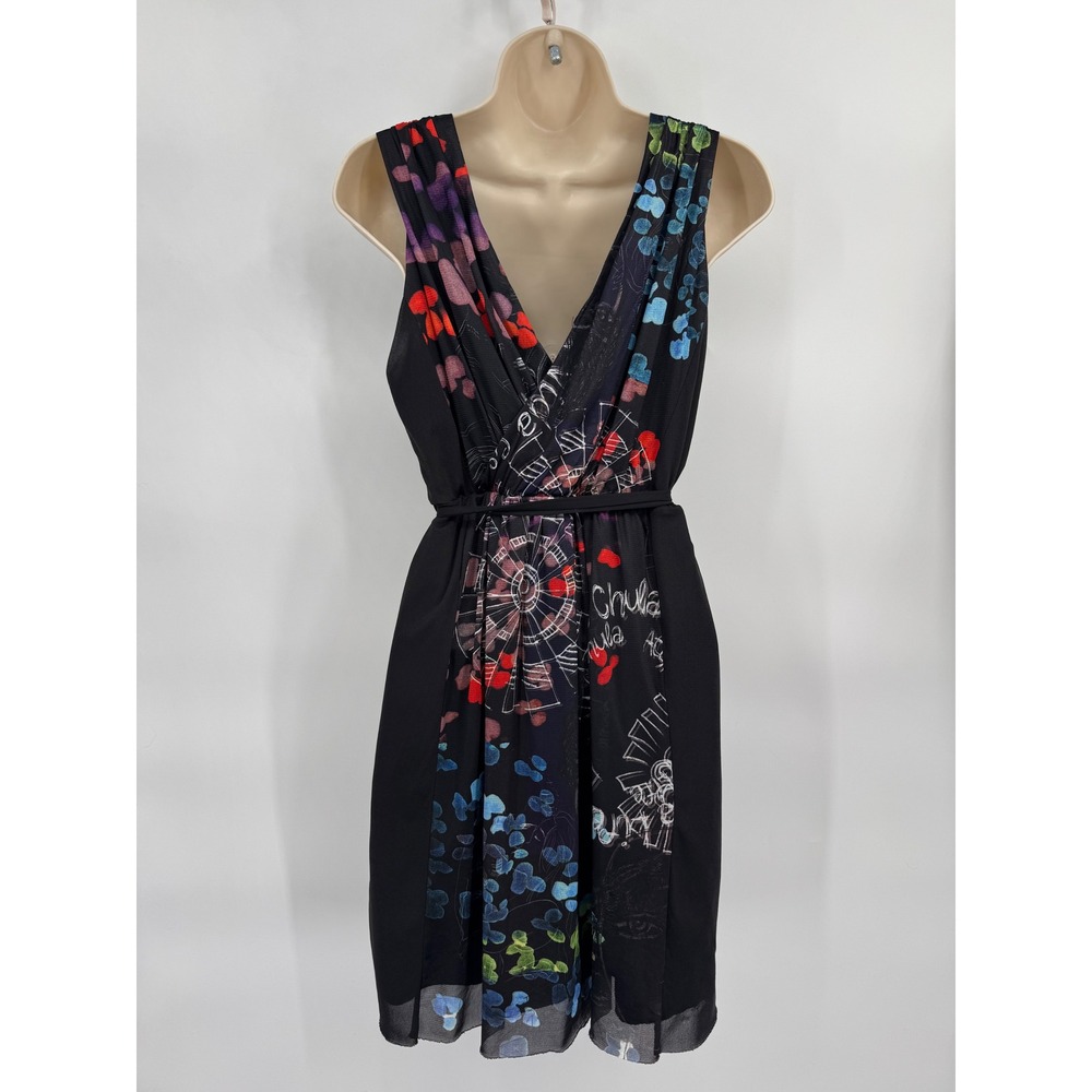 Desigual Black Abstract Graphic Print Mesh Overlay Womens Medium Belt Grunge - Picture 7 of 11